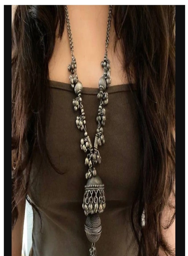 Siddhatva Indian Ethnic Traditional Afghani Antique Statement Silver Oxidized Boho Necklace Jewelry - Image 2